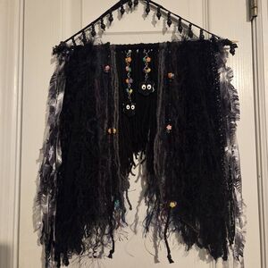 Hand Crafted Black Fringe Wall Hanging with Colorful Bead Charms